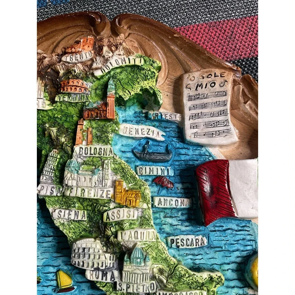 Vintage‎ Legnoart Italy Wall Plaque 3D Resin Map Diorama with Scrolled Accents